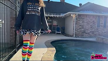 Big Butt College Nerd Girl with Skirt gets Fucked Outside