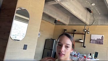 18yo young fitness girl pov blowjob and ass rimming on casting
