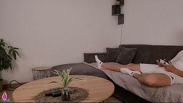 Step Mom caught Step Son with boner while cleaning and helped him cum on her big round ass