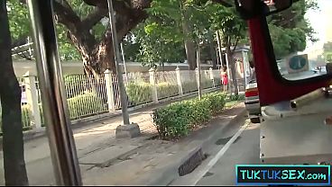 Thai amateur MILF picked up in a Tuk Tuk and rides on a big cock