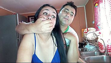 Hot stepmom’s face and tits while getting fucked hard in the kitchen