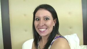 Slutty amateur brunette takes on five big dicks at once