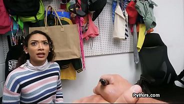 Throat fucking curly Latina for stealing porn DVDs